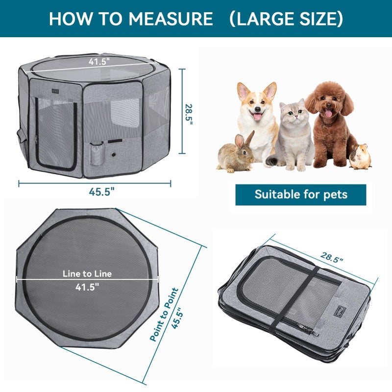 Petsfit Portable Dog Playpen for for Large Dogs/Cat/Rabbit/Chick, with Water Bottle Holder and Carrying Case, for Travel/Indoor/Outdoor Use, Large (45.5"x45.5"x28.5") - Image 3